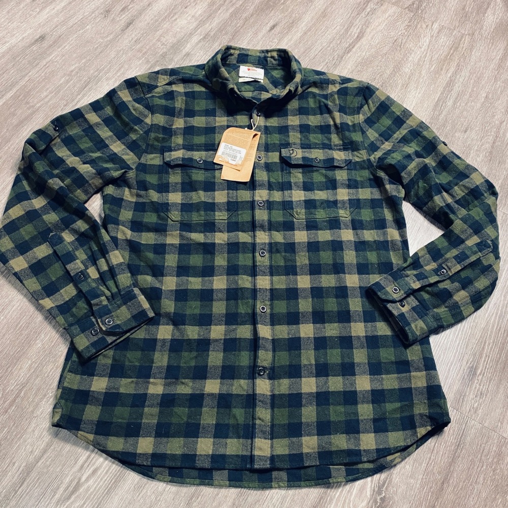 NWT Fjall Raven Flannel Shirt Mens XXL Slim Fit Green Navy Buffalo Check